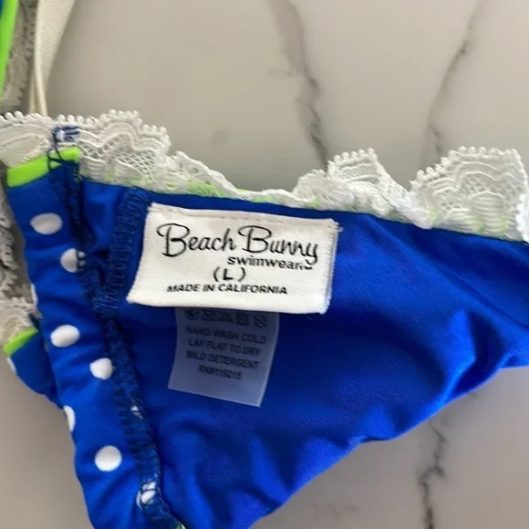 COPY - Beach Bunny Blue and Green Polka dot Sexy Bikini Set TOp L Bottoms M - Picture 8 of 9